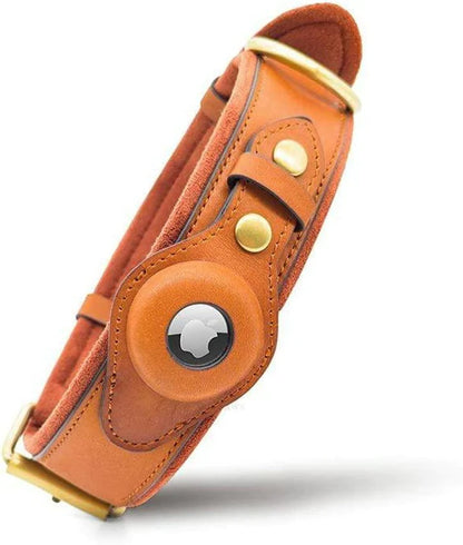 Pet Patrol™ Leather Dog Collar with Airtag Holder